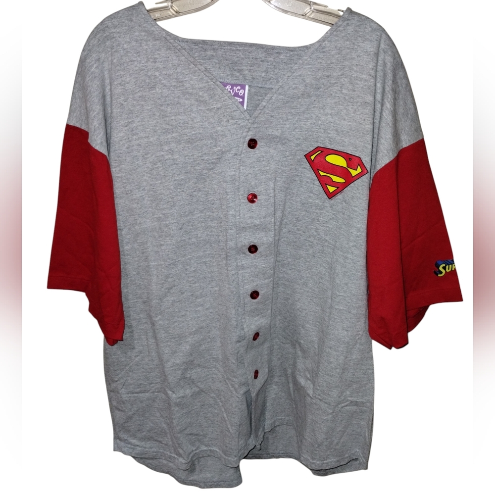 Vtg '96 Superman 'S' Baseball Shirt Grey Xl Mint Cotton